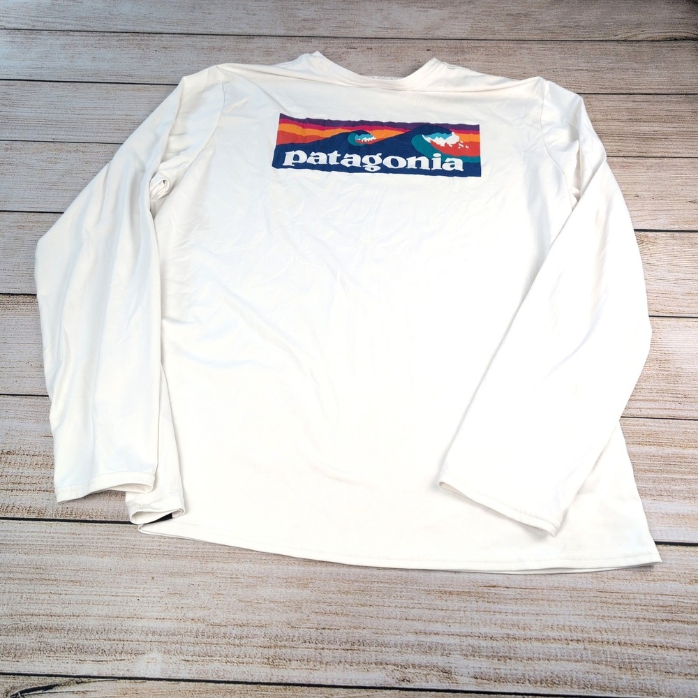 Patagonia Capilene Cool Daily Long Sleeve Shirt Mens Large White Wave Logo UPF50